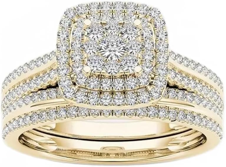 14K Moissanite Ring Sets for Women 10K/14K/18K Real Gold Moissanite Wedding Ring Sets Promise Engagement Ring Sets Jewelry Gift for Women Mother Ladies Her