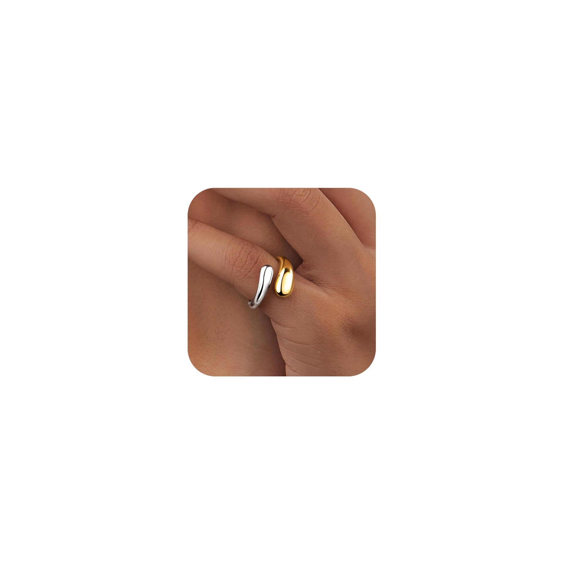 Non Tarnish Gold Chunky Rings for Women, 14K Gold Plated Statement Dome Rings Stacking, Adjustable Mens Silver Eternity Wedding Band Jewelry Size 3-13