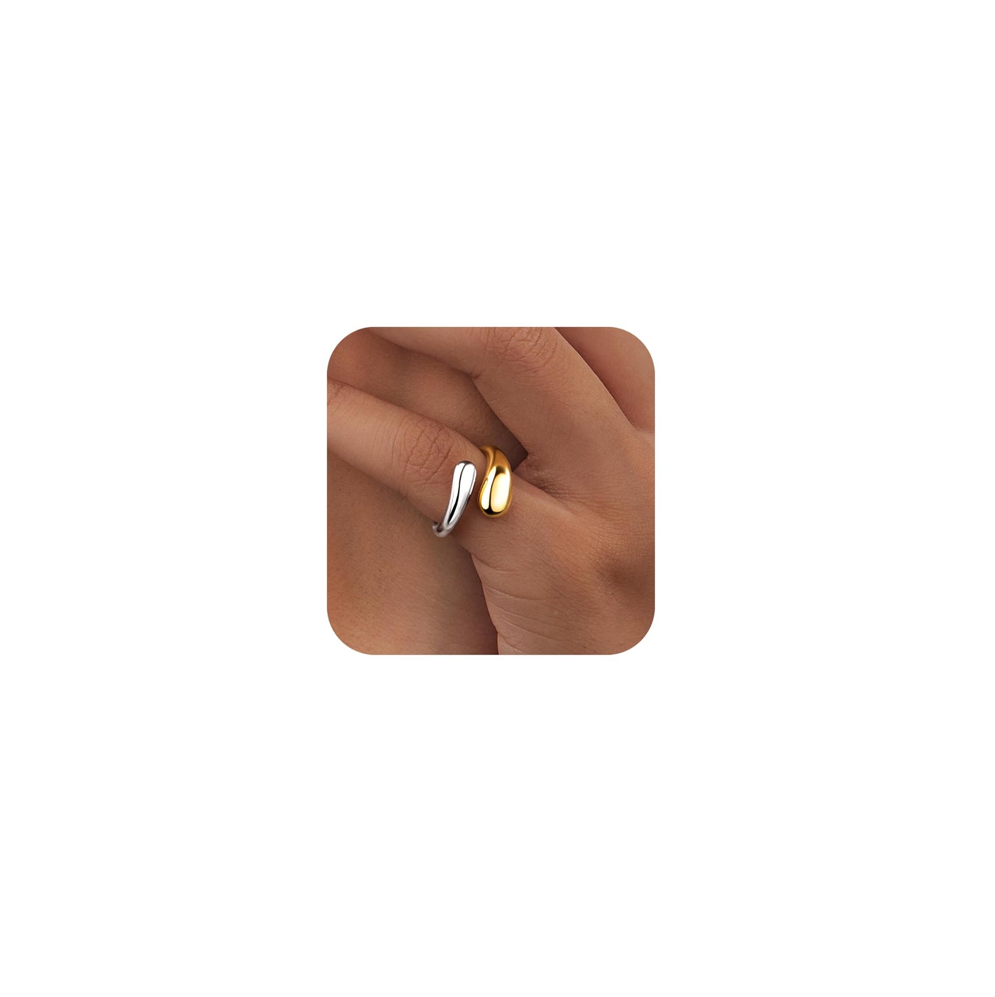 Non Tarnish Gold Chunky Rings for Women, 14K Gold Plated Statement Dome Rings Stacking, Adjustable Mens Silver Eternity Wedding Band Jewelry Size 3-13