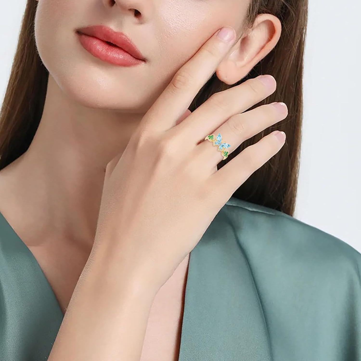 10k/14k/18k Real Gold Birthstone Butterfly Ring for Women, 925 Sterling Silver Moissanite Butterfly Bridal Wedding Ring, Anniversary Engagement Gift for Wife Mother, Free Engraving