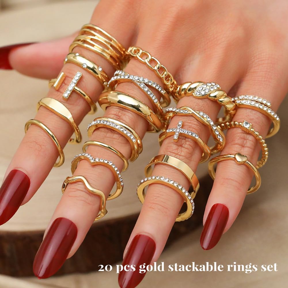 KISS WIFE Gold Silver Black Kunckle Rings Set for Women, Dainty Simple Trendy Cute Stackable Finger Rings Pack, Perfect for Stacking Layering on Thumb and Knuckle, Mixed Size, Jewelry Gift