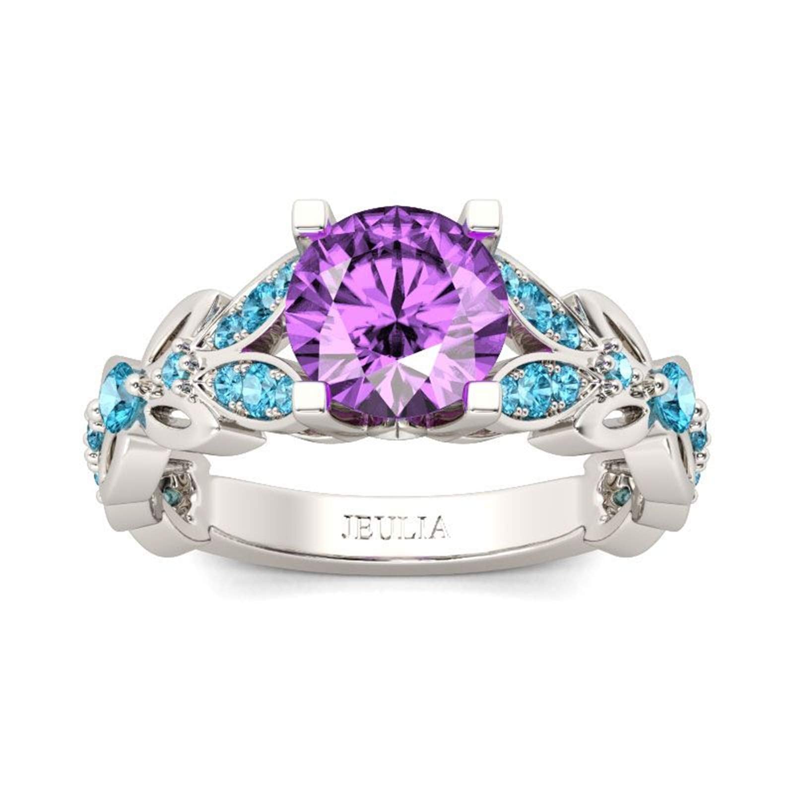 Jeulia 4.3 Carat Personalized Sterling Silver Butterfly Rings for Women Purple Amethyst Bridal Round Cut Wedding Engagement Eternity Valentine's Promise Ring Set