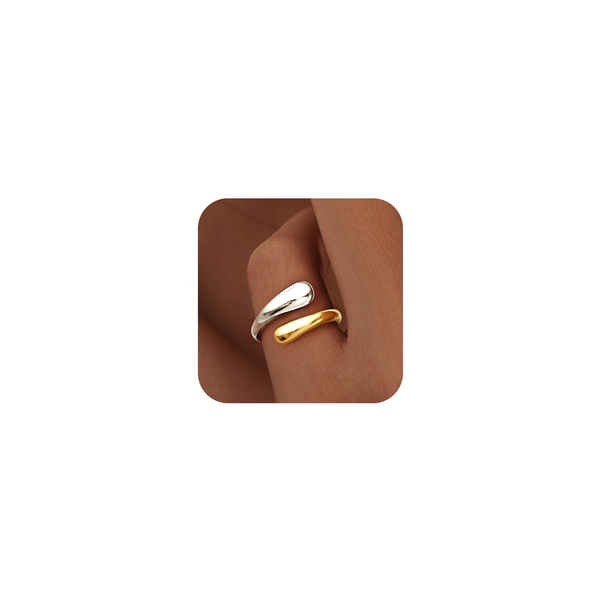 Non Tarnish Gold Chunky Rings for Women, 14K Gold Plated Statement Dome Rings Stacking, Adjustable Mens Silver Eternity Wedding Band Jewelry Size 3-13