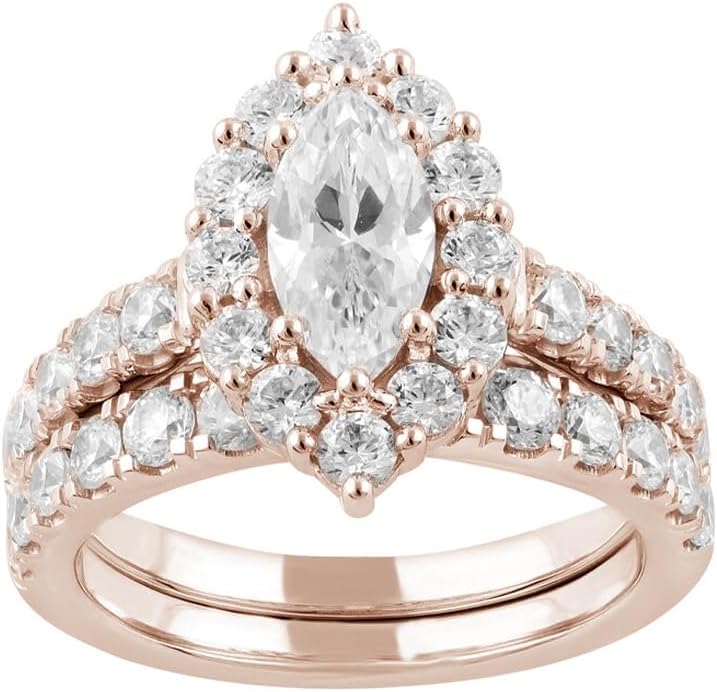 1.7 Carat(ctw) Halo Oval/Marquise/Pear Cut Moissanite Wedding Ring Set, 925 Sterling Silver/10K/14K/18K Gold Custom Engagement Ring Set for Women, Promise Anniversary Bridal Band, Size 4-12