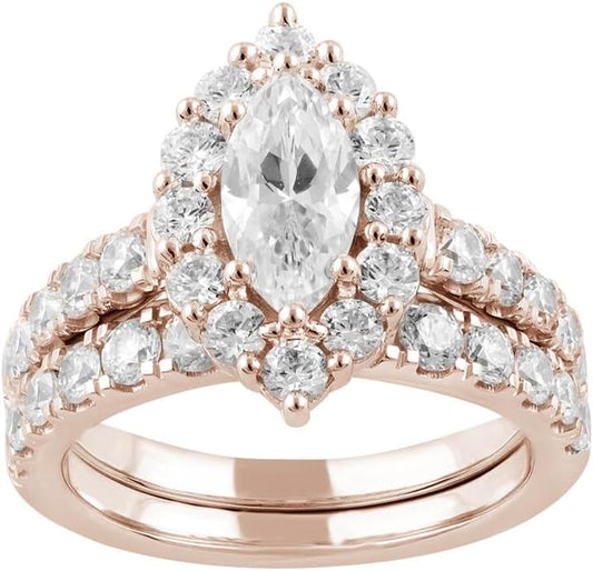 1.7 Carat(ctw) Halo Oval/Marquise/Pear Cut Moissanite Wedding Ring Set, 925 Sterling Silver/10K/14K/18K Gold Custom Engagement Ring Set for Women, Promise Anniversary Bridal Band, Size 4-12