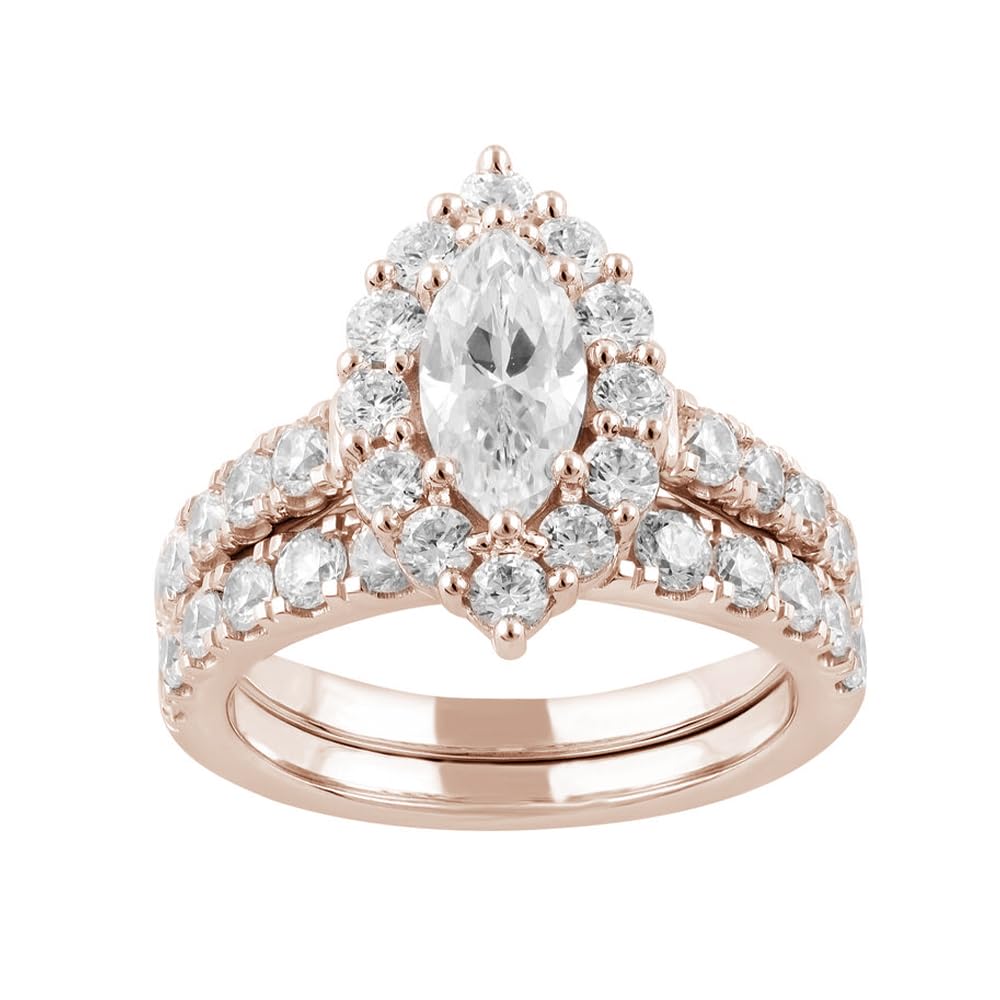 1.7 Carat(ctw) Halo Oval/Marquise/Pear Cut Moissanite Wedding Ring Set, 925 Sterling Silver/10K/14K/18K Gold Custom Engagement Ring Set for Women, Promise Anniversary Bridal Band, Size 4-12