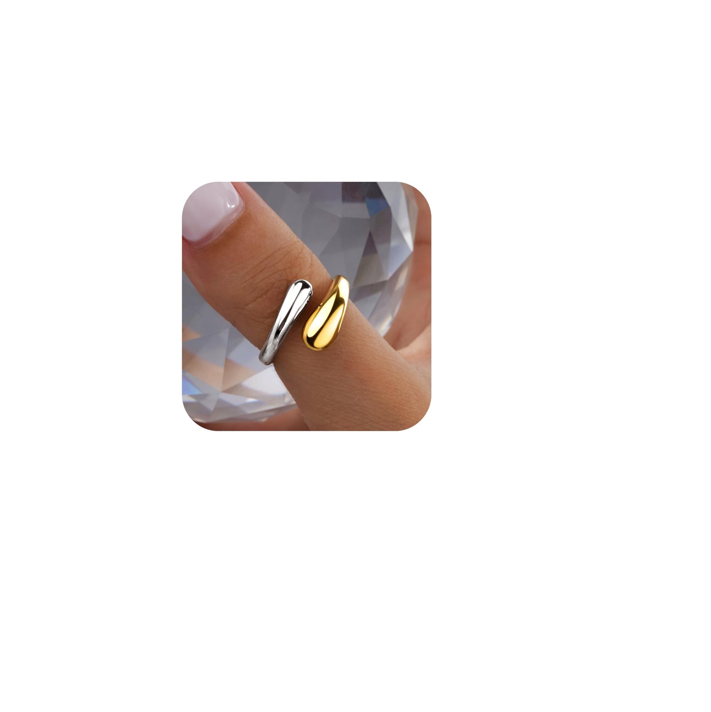 Non Tarnish Gold Chunky Rings for Women, 14K Gold Plated Statement Dome Rings Stacking, Adjustable Mens Silver Eternity Wedding Band Jewelry Size 3-13