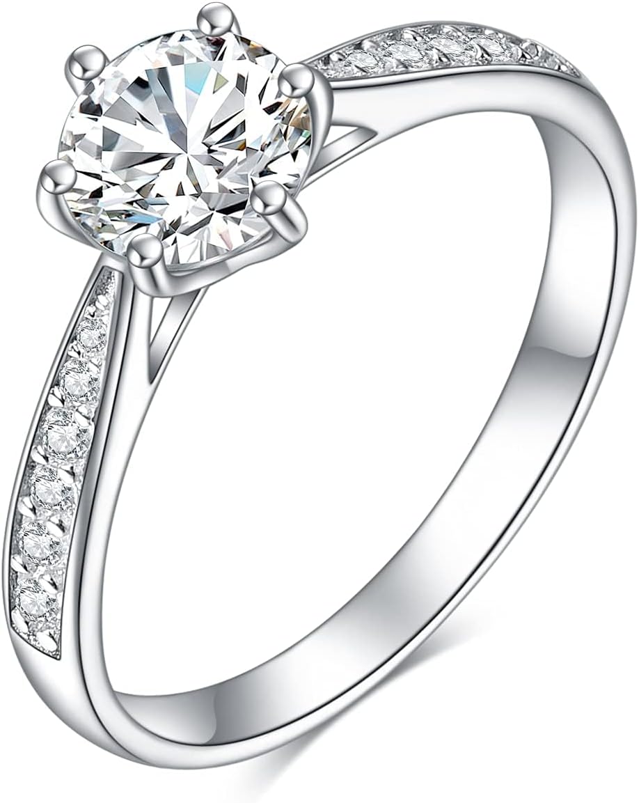 DIYA 1CT Moissanite Engagement Ring 14k Gold Plated Moissanite Wedding Rings for Women 4-Prong-Setting Promise Ring for Her Anniversary Valentine's Day Gifts for Wife Girlfriend Bride