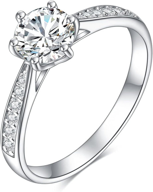 DIYA 1CT Moissanite Engagement Ring 14k Gold Plated Moissanite Wedding Rings for Women 4-Prong-Setting Promise Ring for Her Anniversary Valentine's Day Gifts for Wife Girlfriend Bride