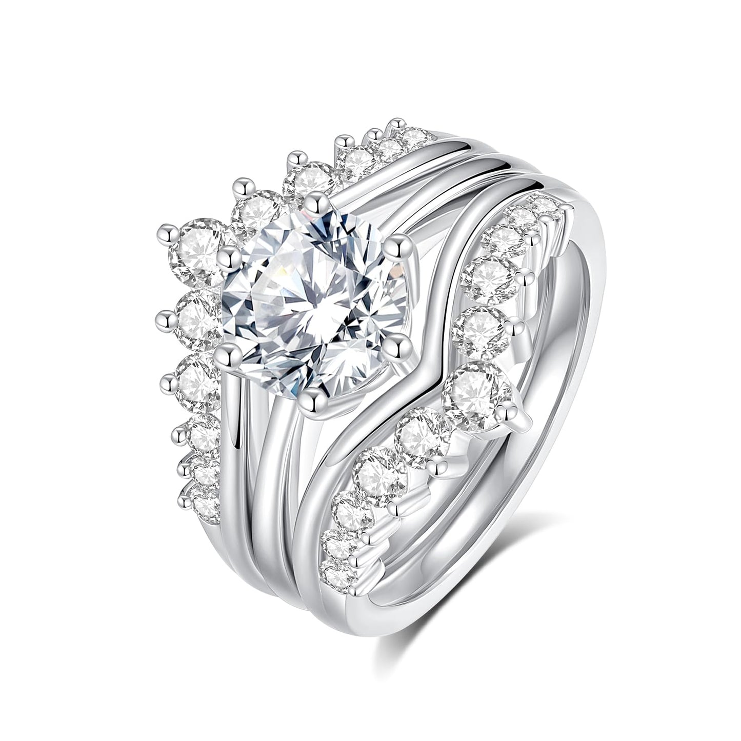 Moissanite Rings for Women Moissanite Bridal Ring Sets Wedding Band Round Cut D Color VVS1 S925 Sterling Silver with 18K White Gold Plated Engagement Promise Valentine's Day Gift