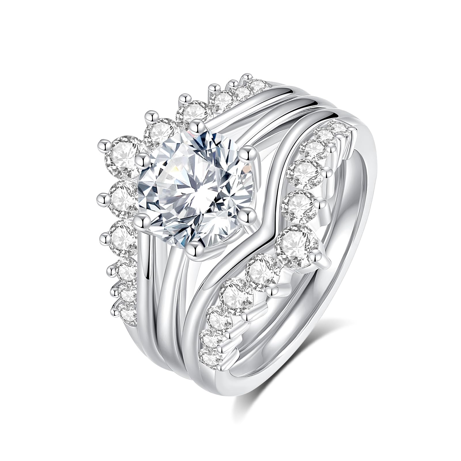 Moissanite Rings for Women Moissanite Bridal Ring Sets Wedding Band Round Cut D Color VVS1 S925 Sterling Silver with 18K White Gold Plated Engagement Promise Valentine's Day Gift