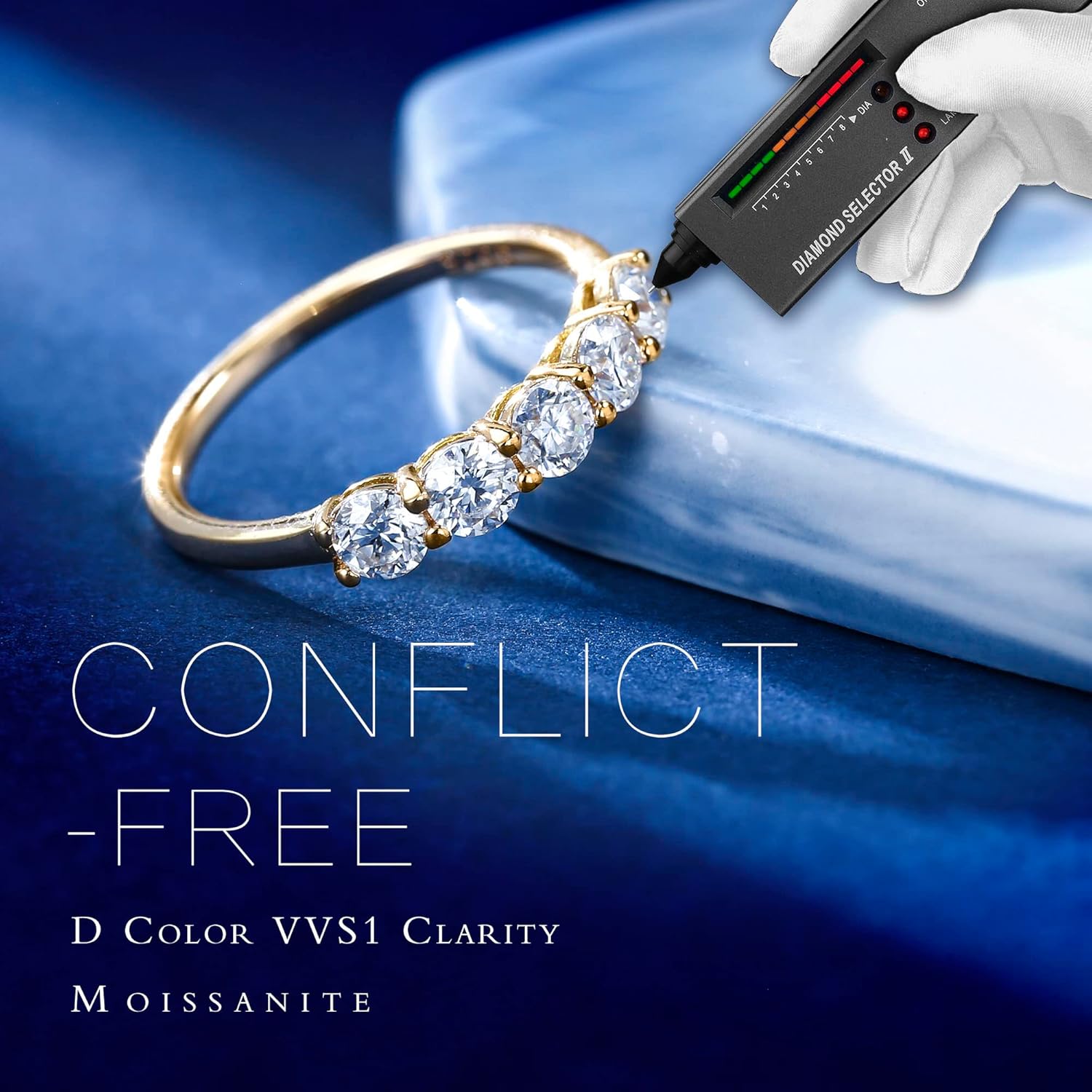 MOOSEA 5 Stone Moissanite Rings for Women, 3.75MM D Color VVS1 Clarity Lab Created Moissanite Anniversary Rings 14K White Gold Filled S925 Sterling Silver 5 Stone Wedding Bands for Women Jewelry
