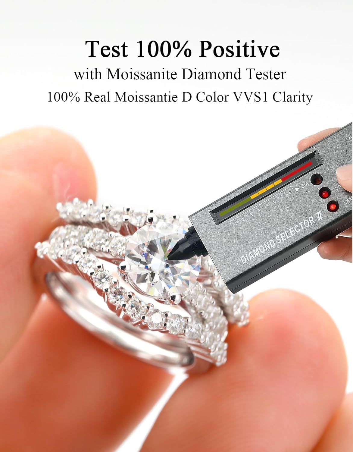 Moissanite Rings for Women Moissanite Bridal Ring Sets Wedding Band Round Cut D Color VVS1 S925 Sterling Silver with 18K White Gold Plated Engagement Promise Valentine's Day Gift