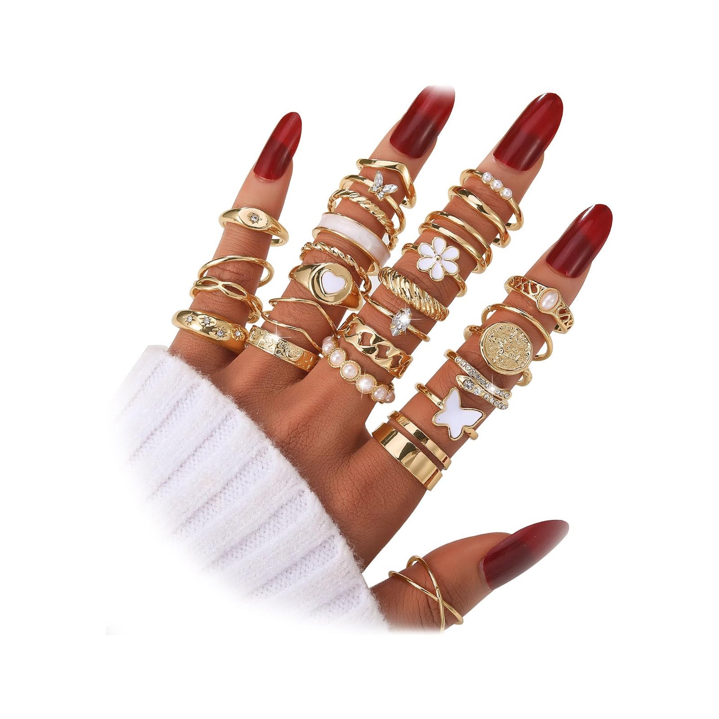 KISS WIFE Gold Silver Black Kunckle Rings Set for Women, Dainty Simple Trendy Cute Stackable Finger Rings Pack, Perfect for Stacking Layering on Thumb and Knuckle, Mixed Size, Jewelry Gift