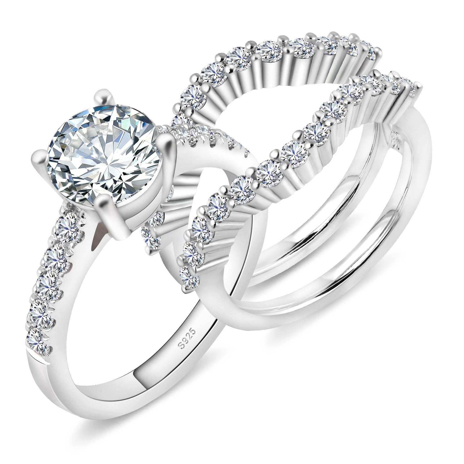 Moissanite Rings for Women Moissanite Bridal Ring Sets Wedding Band Round Cut D Color VVS1 S925 Sterling Silver with 18K White Gold Plated Engagement Promise Valentine's Day Gift
