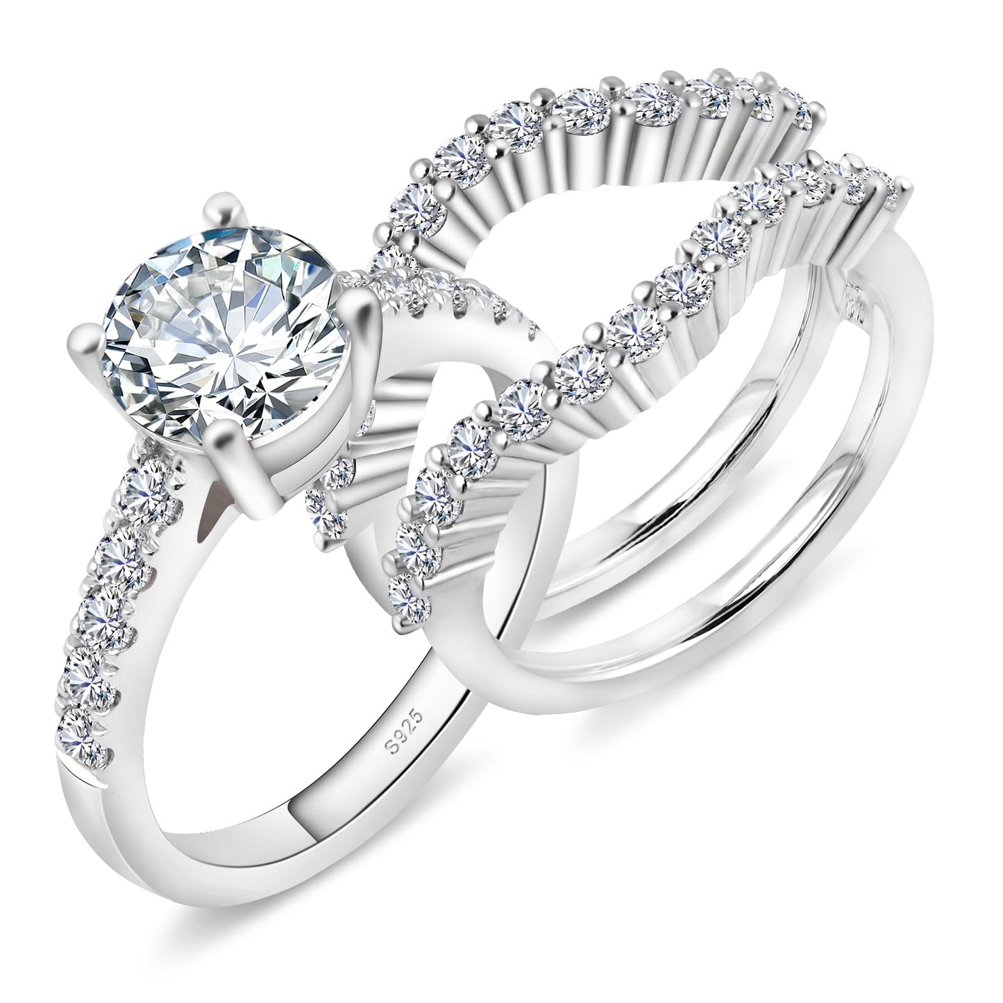 Moissanite Rings for Women Moissanite Bridal Ring Sets Wedding Band Round Cut D Color VVS1 S925 Sterling Silver with 18K White Gold Plated Engagement Promise Valentine's Day Gift