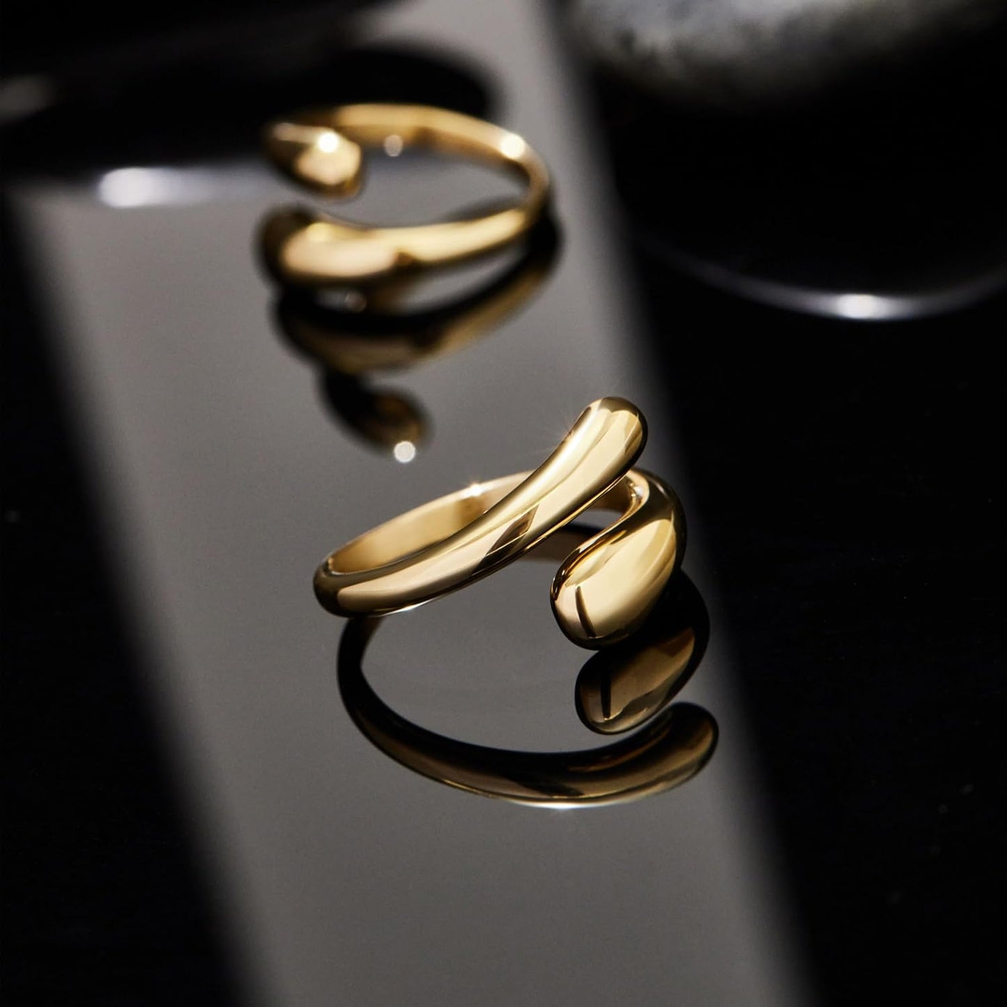 Non Tarnish Gold Chunky Rings for Women, 14K Gold Plated Statement Dome Rings Stacking, Adjustable Mens Silver Eternity Wedding Band Jewelry Size 3-13