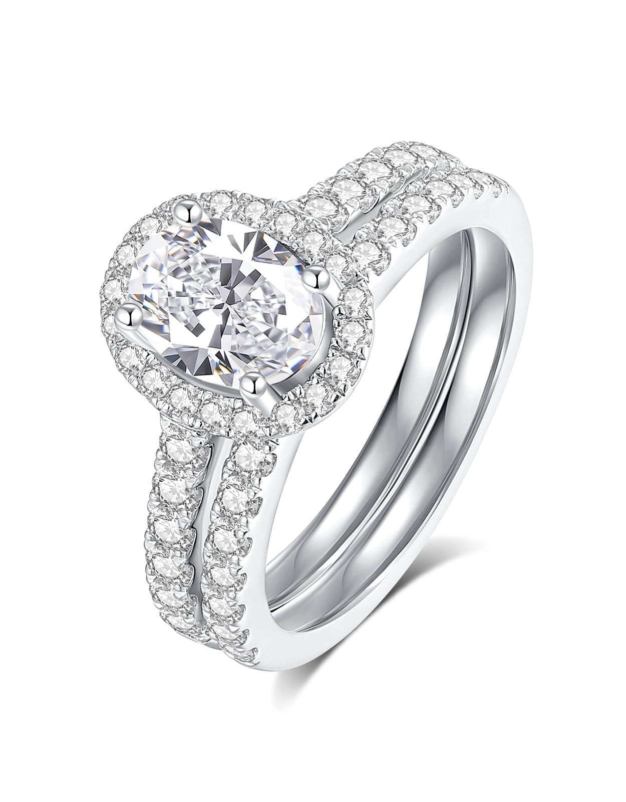 Moissanite Rings for Women Moissanite Bridal Ring Sets Wedding Band Round Cut D Color VVS1 S925 Sterling Silver with 18K White Gold Plated Engagement Promise Valentine's Day Gift