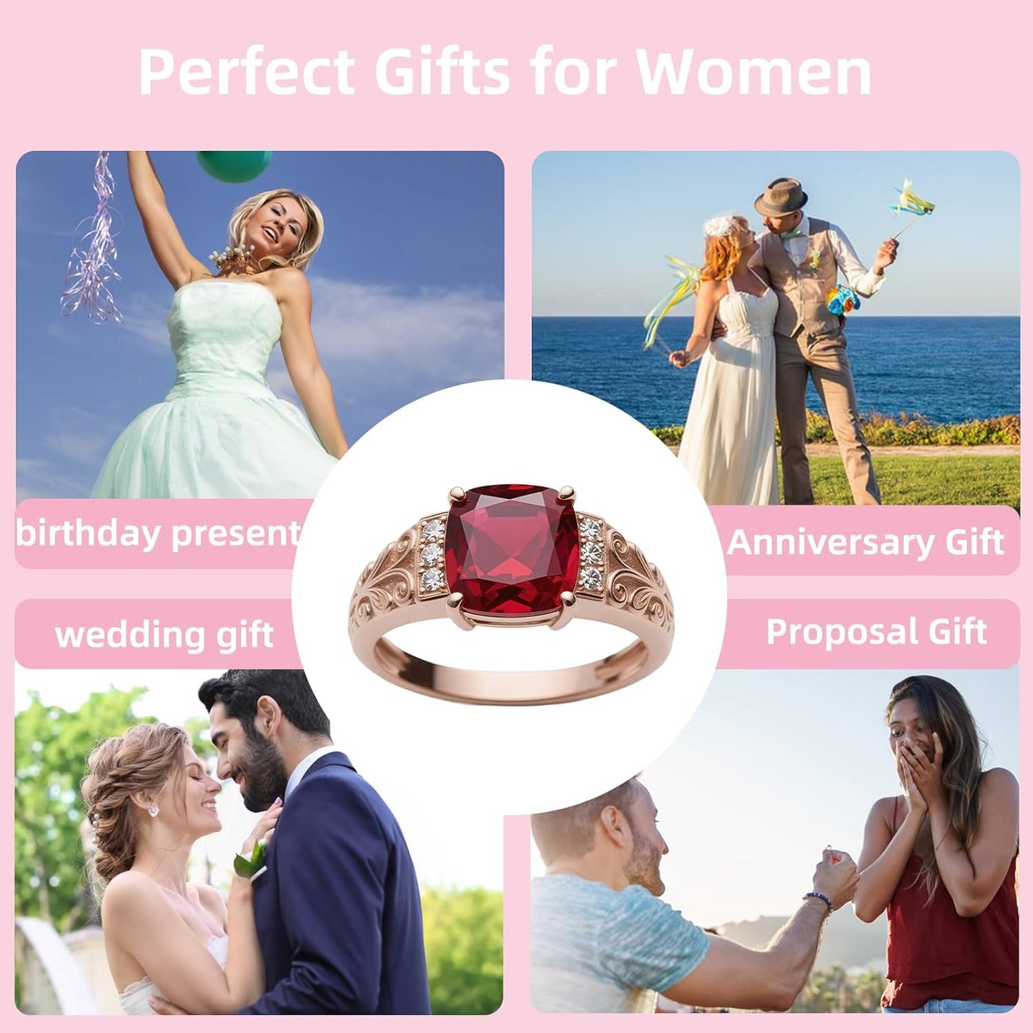 Customizable Birthstone Rings for Women, 925 Sterling Silver Created Gemstone 5A Cubic Zirconia Cushion/Marquise Engagement Ring, 1ct Halo Promise Rings for Her Anniversary Wedding Jewerly