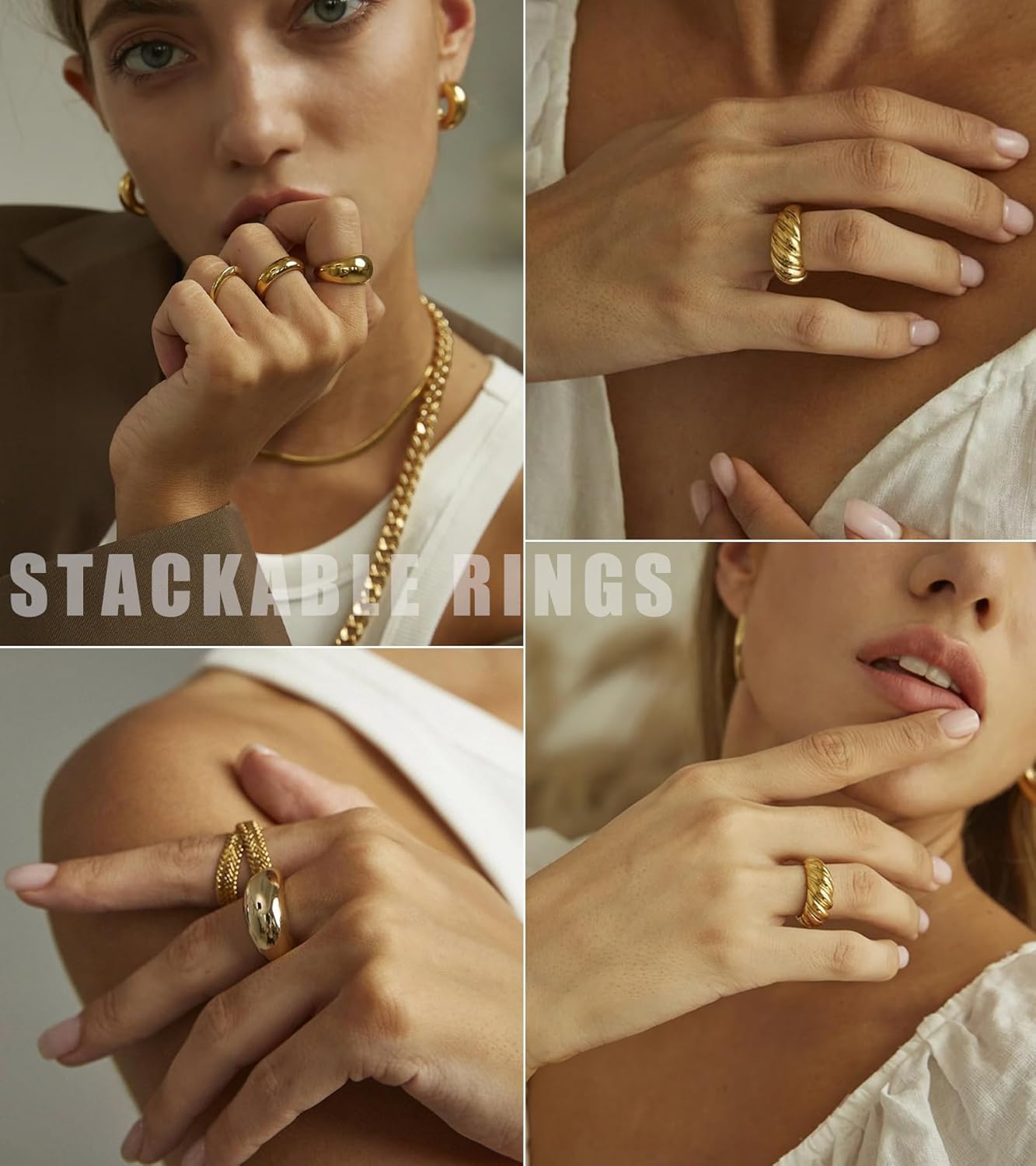 YEEZII Chunky Gold Rings for Women Non Tarnish, 18K Gold Plated Stackable Thumb Ring, Statement Women Rings Set