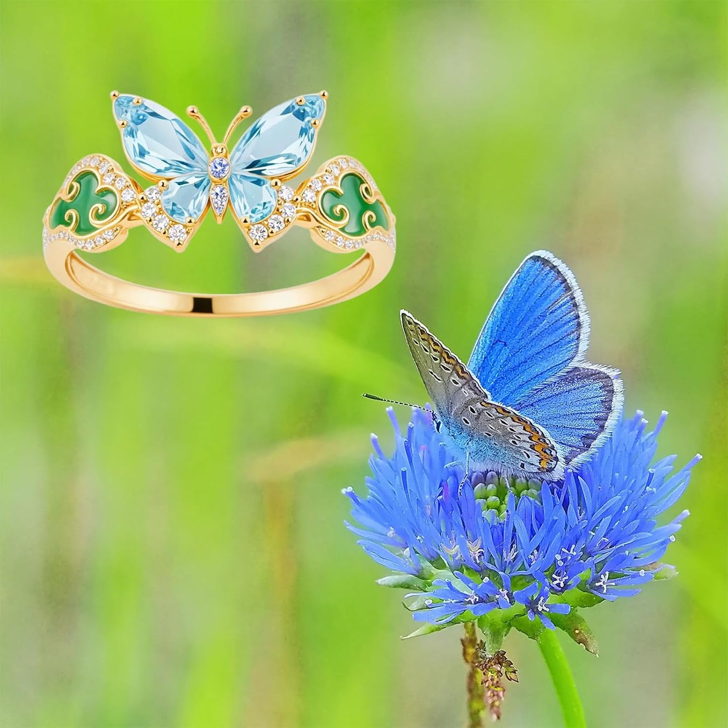 10k/14k/18k Real Gold Birthstone Butterfly Ring for Women, 925 Sterling Silver Moissanite Butterfly Bridal Wedding Ring, Anniversary Engagement Gift for Wife Mother, Free Engraving