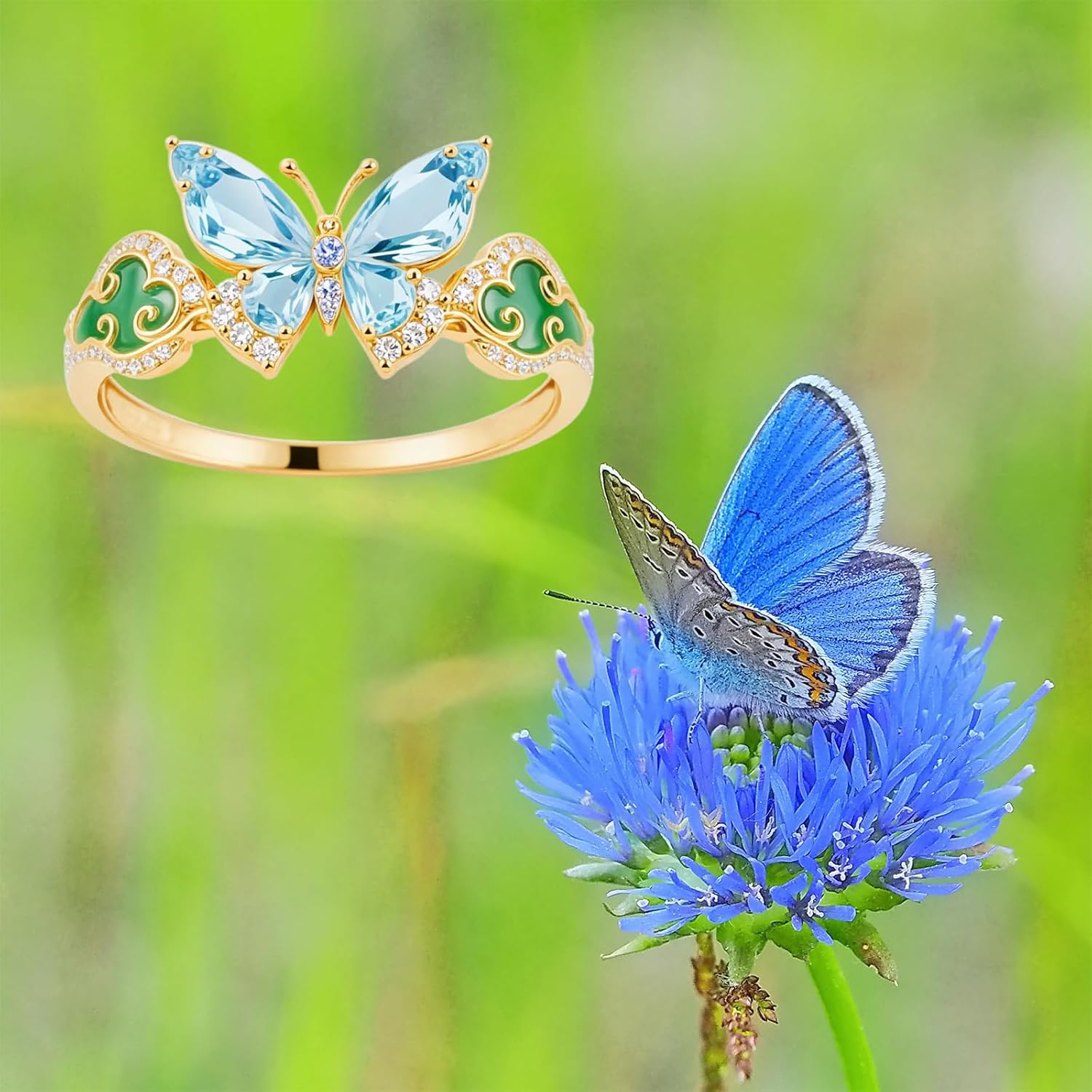 10k/14k/18k Real Gold Birthstone Butterfly Ring for Women, 925 Sterling Silver Moissanite Butterfly Bridal Wedding Ring, Anniversary Engagement Gift for Wife Mother, Free Engraving
