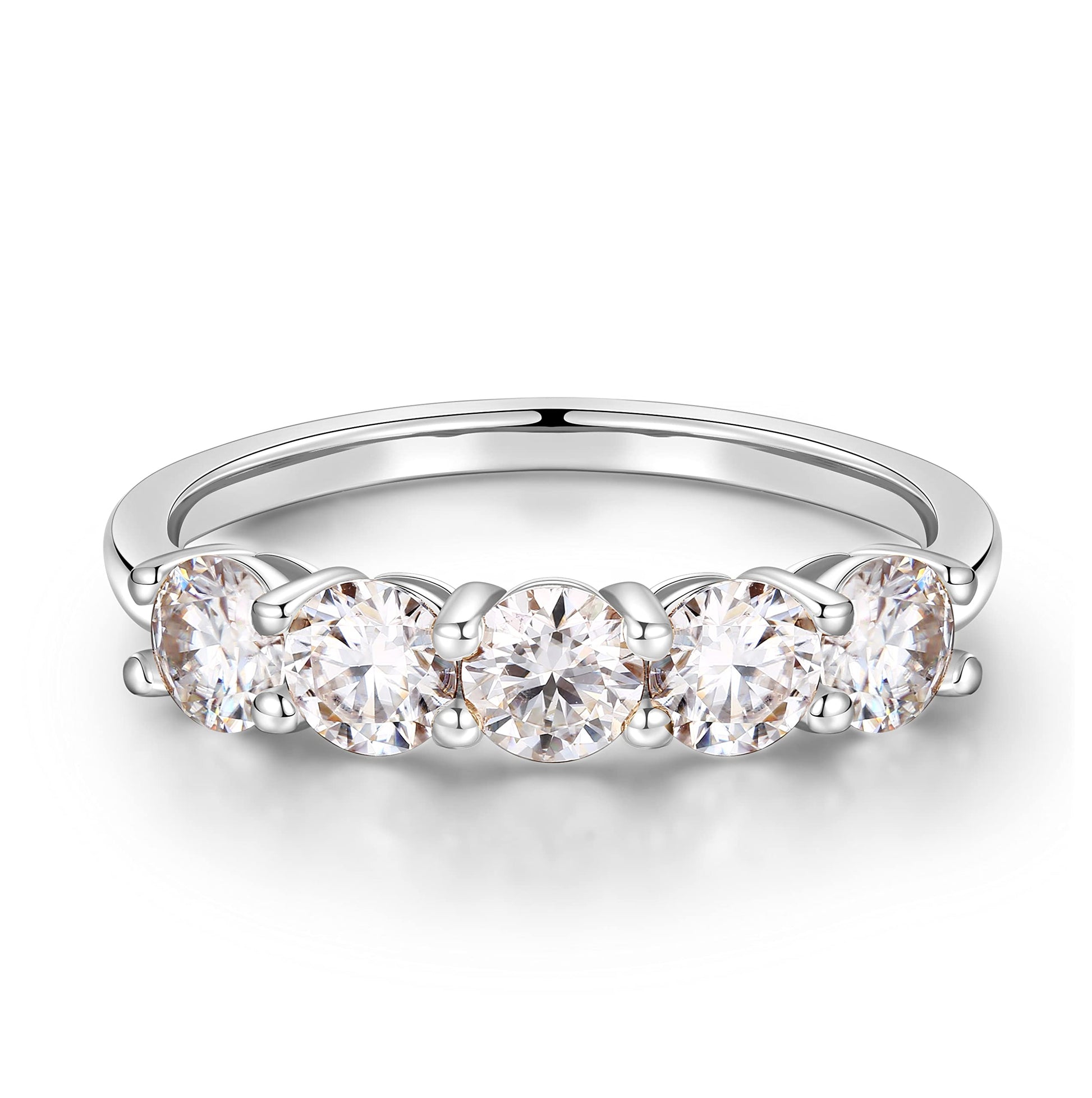 MOOSEA 5 Stone Moissanite Rings for Women, 3.75MM D Color VVS1 Clarity Lab Created Moissanite Anniversary Rings 14K White Gold Filled S925 Sterling Silver 5 Stone Wedding Bands for Women Jewelry