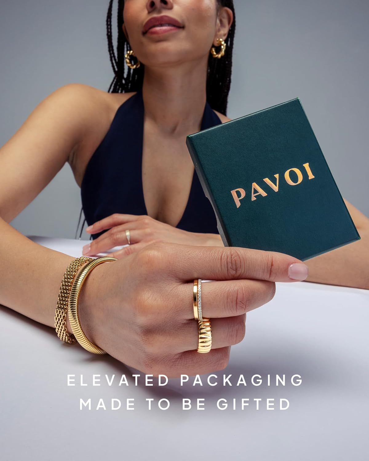 PAVOI 14K Gold Plated Solid 925 Sterling Silver CZ Simulated Diamond Stackable Ring Eternity Bands for Women