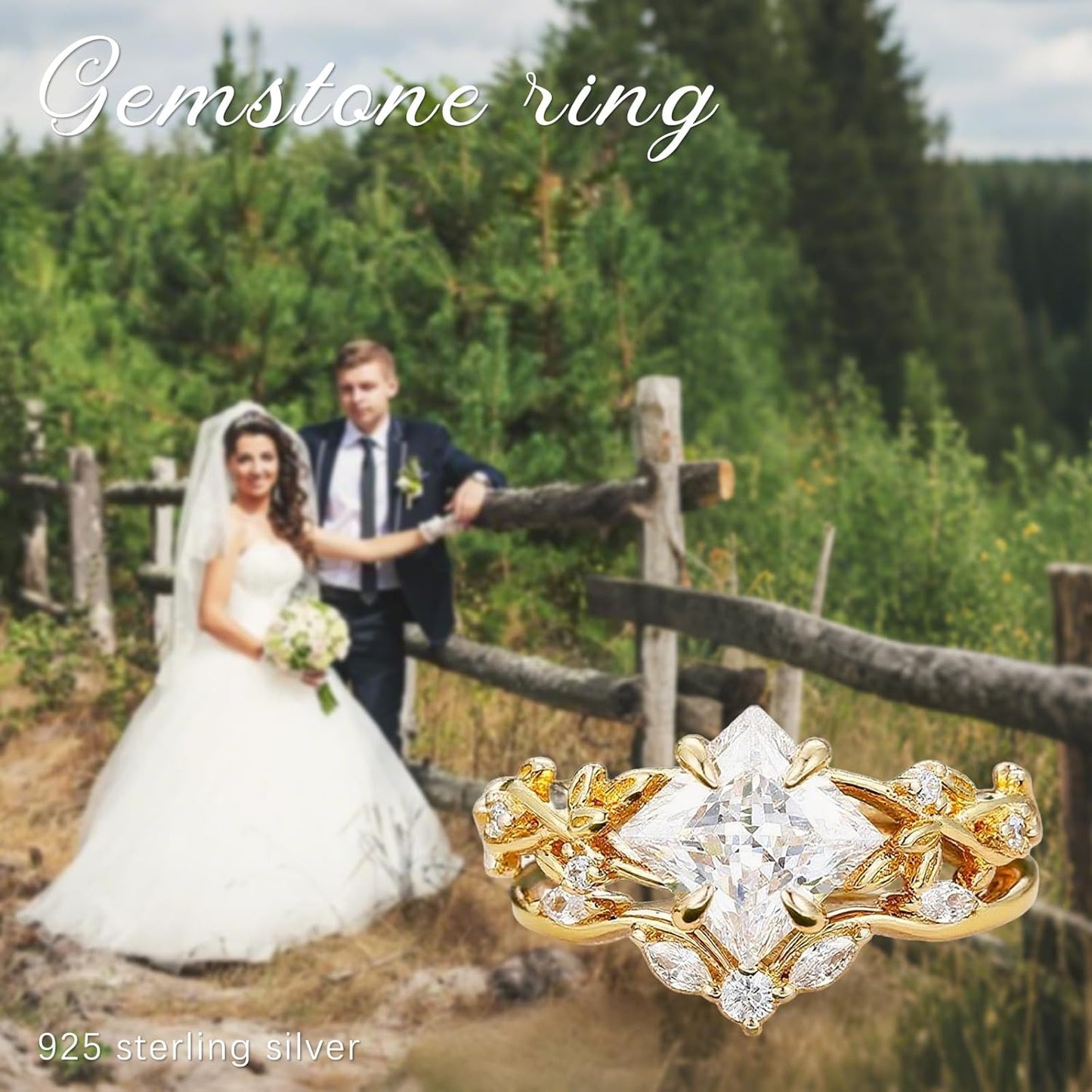 1-4 Carat Princess Cut Moissanite Wedding Ring Set 10K 14K 18K White/Rose/Yellow Gold Princess Gemstone Engagement Ring Set Promise Anniversary Ring Set for Women