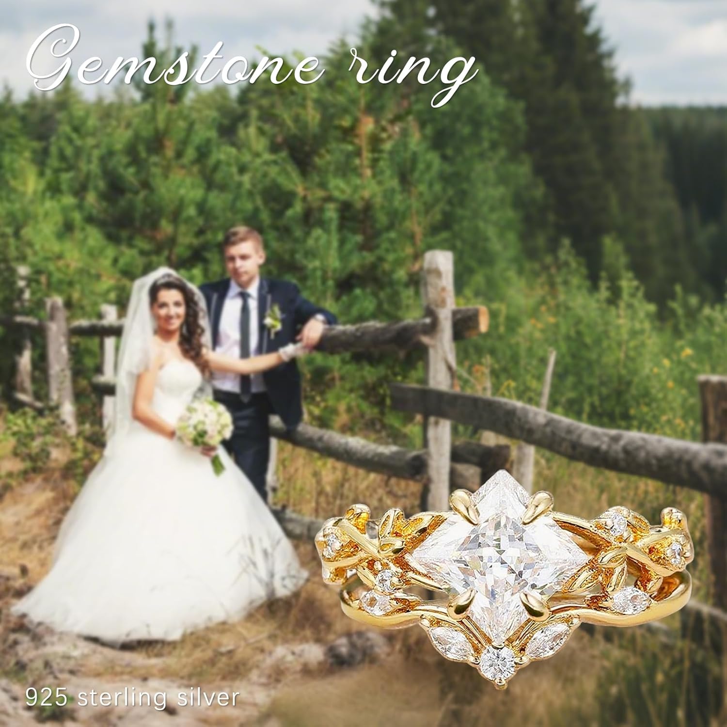 1-4 Carat Princess Cut Moissanite Wedding Ring Set 10K 14K 18K White/Rose/Yellow Gold Princess Gemstone Engagement Ring Set Promise Anniversary Ring Set for Women