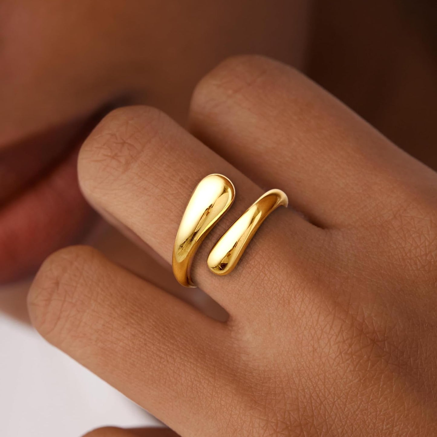 Non Tarnish Gold Chunky Rings for Women, 14K Gold Plated Statement Dome Rings Stacking, Adjustable Mens Silver Eternity Wedding Band Jewelry Size 3-13