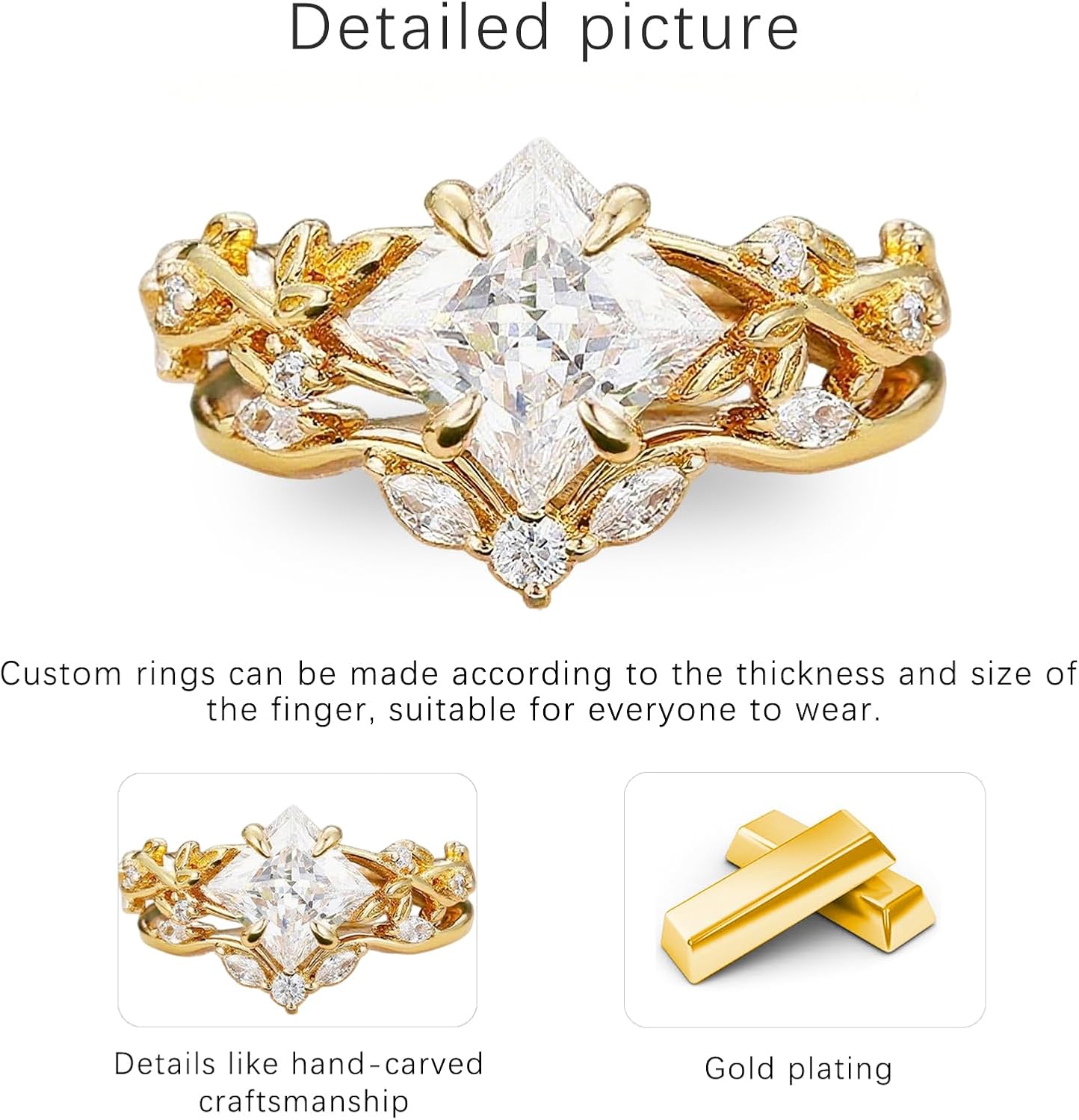 1-4 Carat Princess Cut Moissanite Wedding Ring Set 10K 14K 18K White/Rose/Yellow Gold Princess Gemstone Engagement Ring Set Promise Anniversary Ring Set for Women