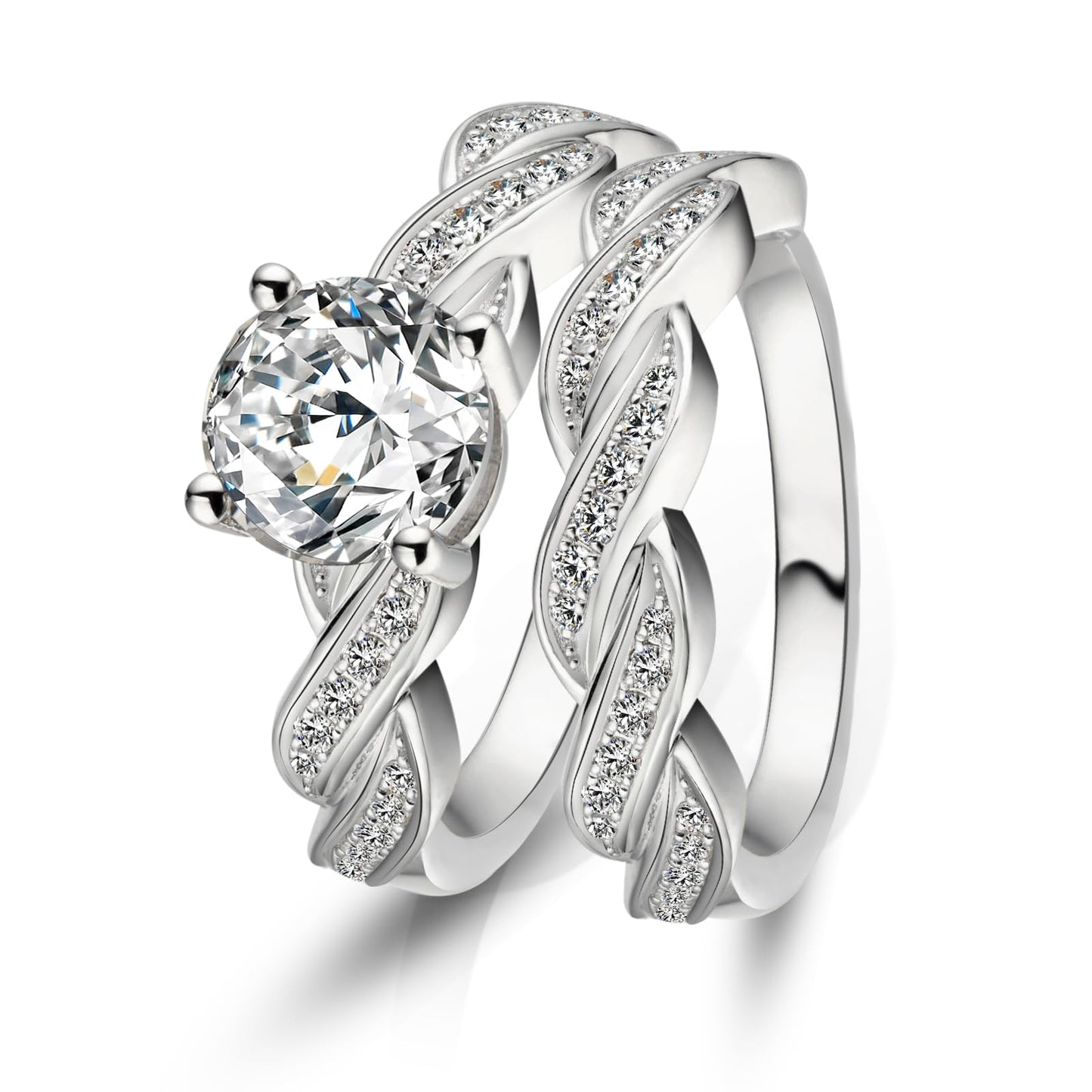 Moissanite Rings for Women Moissanite Bridal Ring Sets Wedding Band Round Cut D Color VVS1 S925 Sterling Silver with 18K White Gold Plated Engagement Promise Valentine's Day Gift