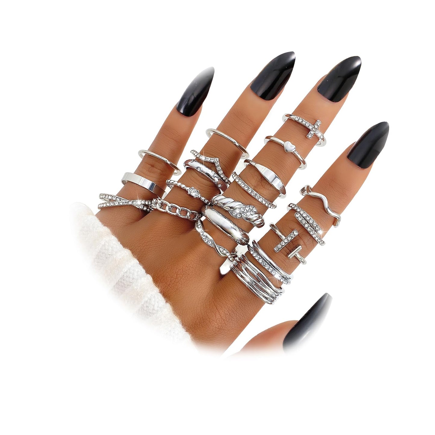 KISS WIFE Gold Silver Black Kunckle Rings Set for Women, Dainty Simple Trendy Cute Stackable Finger Rings Pack, Perfect for Stacking Layering on Thumb and Knuckle, Mixed Size, Jewelry Gift