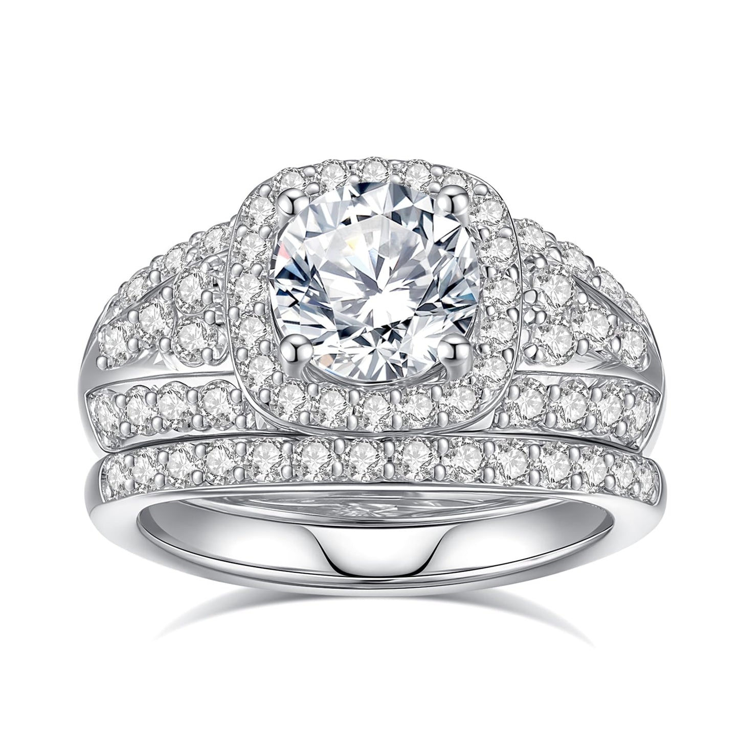 Moissanite Rings for Women Moissanite Bridal Ring Sets Wedding Band Round Cut D Color VVS1 S925 Sterling Silver with 18K White Gold Plated Engagement Promise Valentine's Day Gift