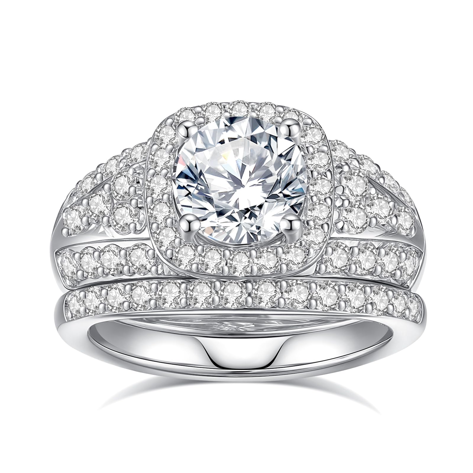 Moissanite Rings for Women Moissanite Bridal Ring Sets Wedding Band Round Cut D Color VVS1 S925 Sterling Silver with 18K White Gold Plated Engagement Promise Valentine's Day Gift