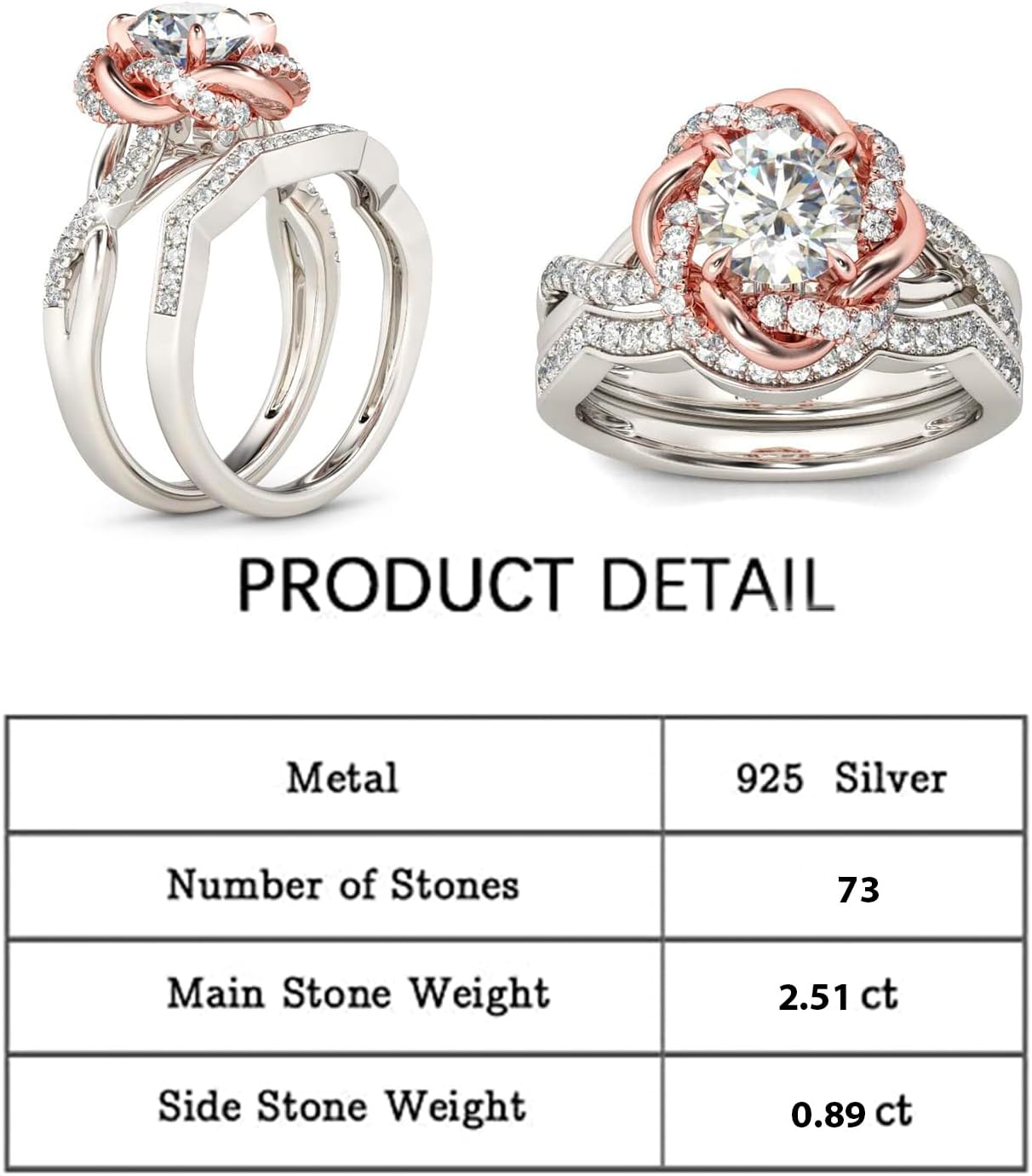 Jeulia Halo Solitaire Engagement Rings for Women Sterling Silver Floral Flower Rings Rose Gold Plated Diamond Ring Round Cut Bridal Ring Set Anniversary Promise Rings for Her