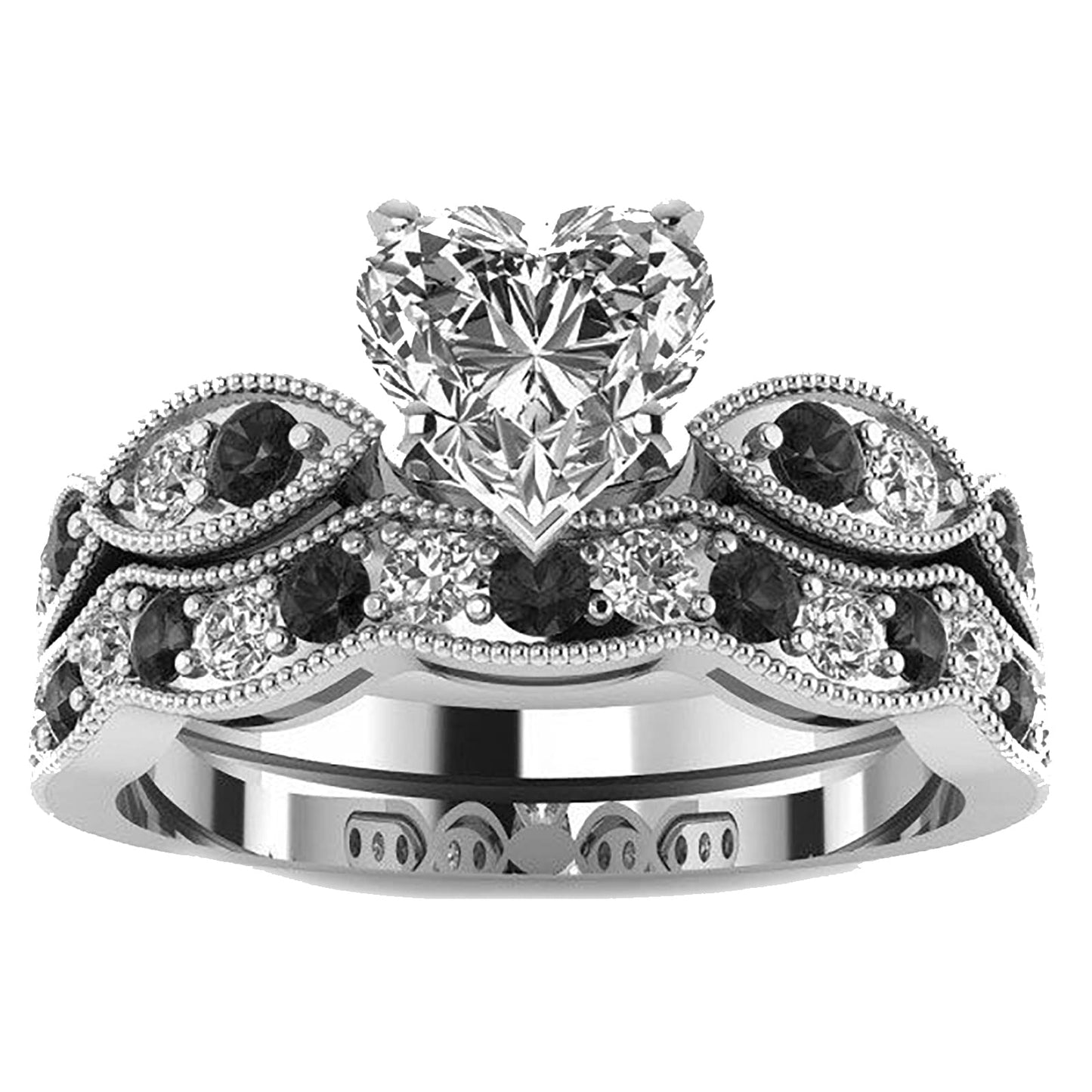 Jeulia 3 Carat CZ Solitaire Engagement Rings Halo Milgrain Heart Cut Sterling Silver Ring Set Promise Engagement Wedding Anniversary Rings Bridal Sets for Women