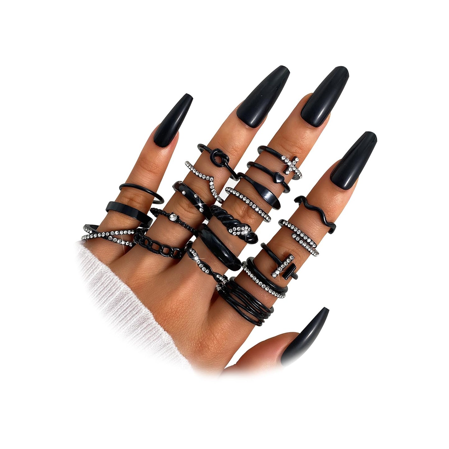 KISS WIFE Gold Silver Black Kunckle Rings Set for Women, Dainty Simple Trendy Cute Stackable Finger Rings Pack, Perfect for Stacking Layering on Thumb and Knuckle, Mixed Size, Jewelry Gift