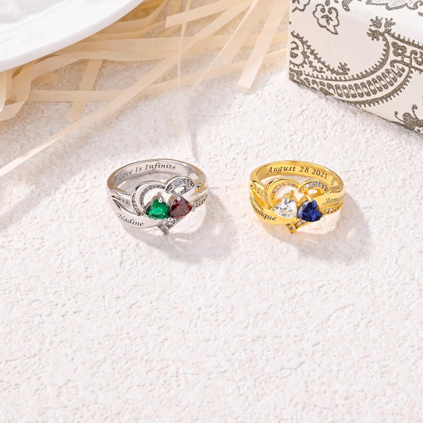 Custom Name Ring for Her Birthstone Ring 925 Sterling Silver Anniversary Rings Name Engraved Promise Ring for Couple Lover Bride Birthstone Rings for Women