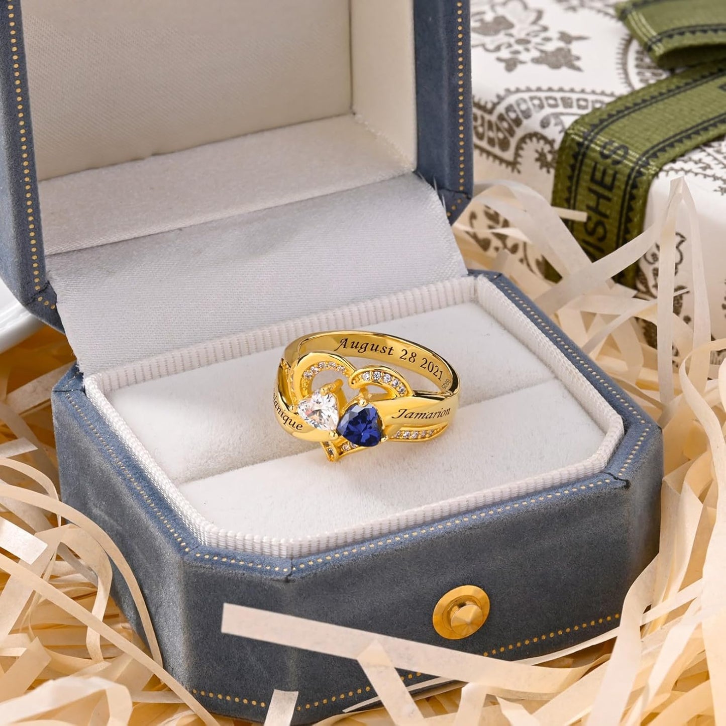 Custom Name Ring for Her Birthstone Ring 925 Sterling Silver Anniversary Rings Name Engraved Promise Ring for Couple Lover Bride Birthstone Rings for Women