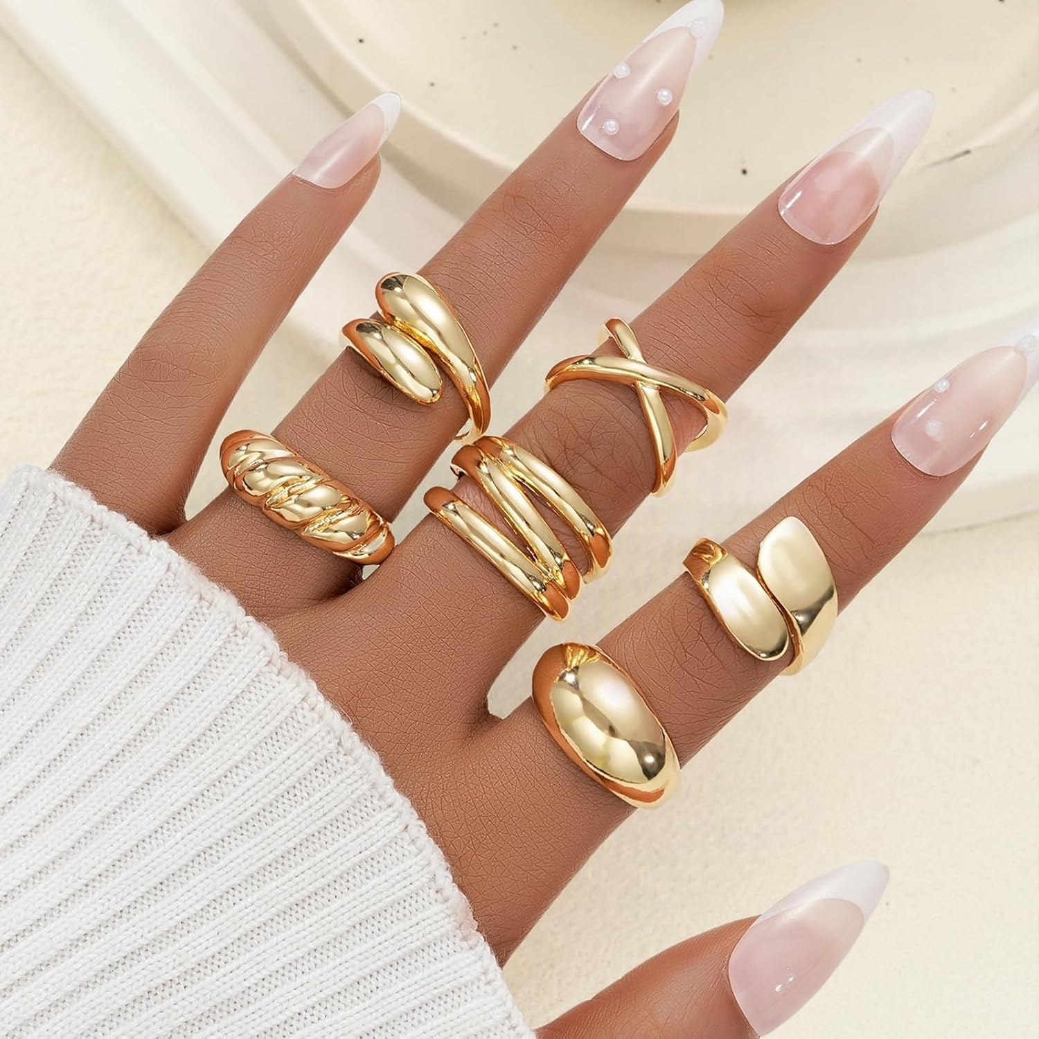 YEEZII Chunky Gold Rings for Women Non Tarnish, 18K Gold Plated Stackable Thumb Ring, Statement Women Rings Set