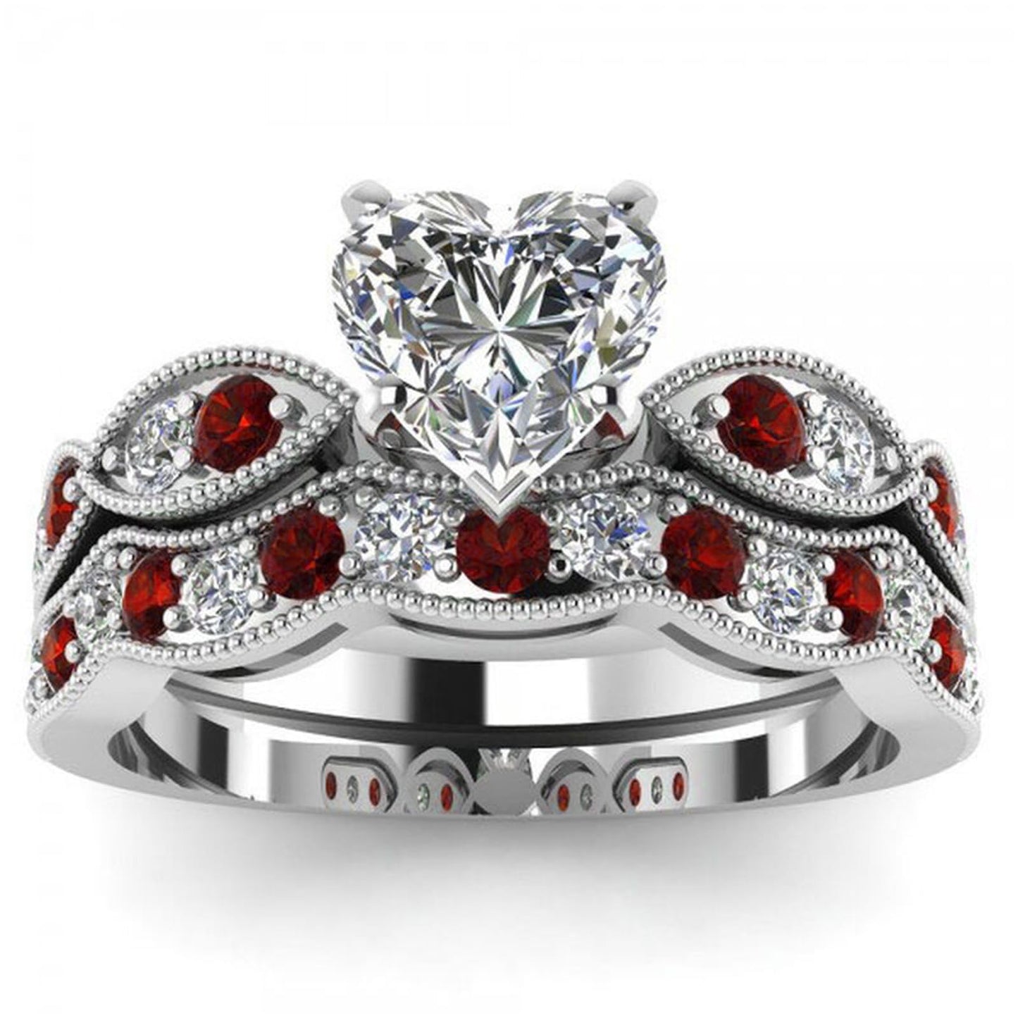 Jeulia 3 Carat CZ Solitaire Engagement Rings Halo Milgrain Heart Cut Sterling Silver Ring Set Promise Engagement Wedding Anniversary Rings Bridal Sets for Women