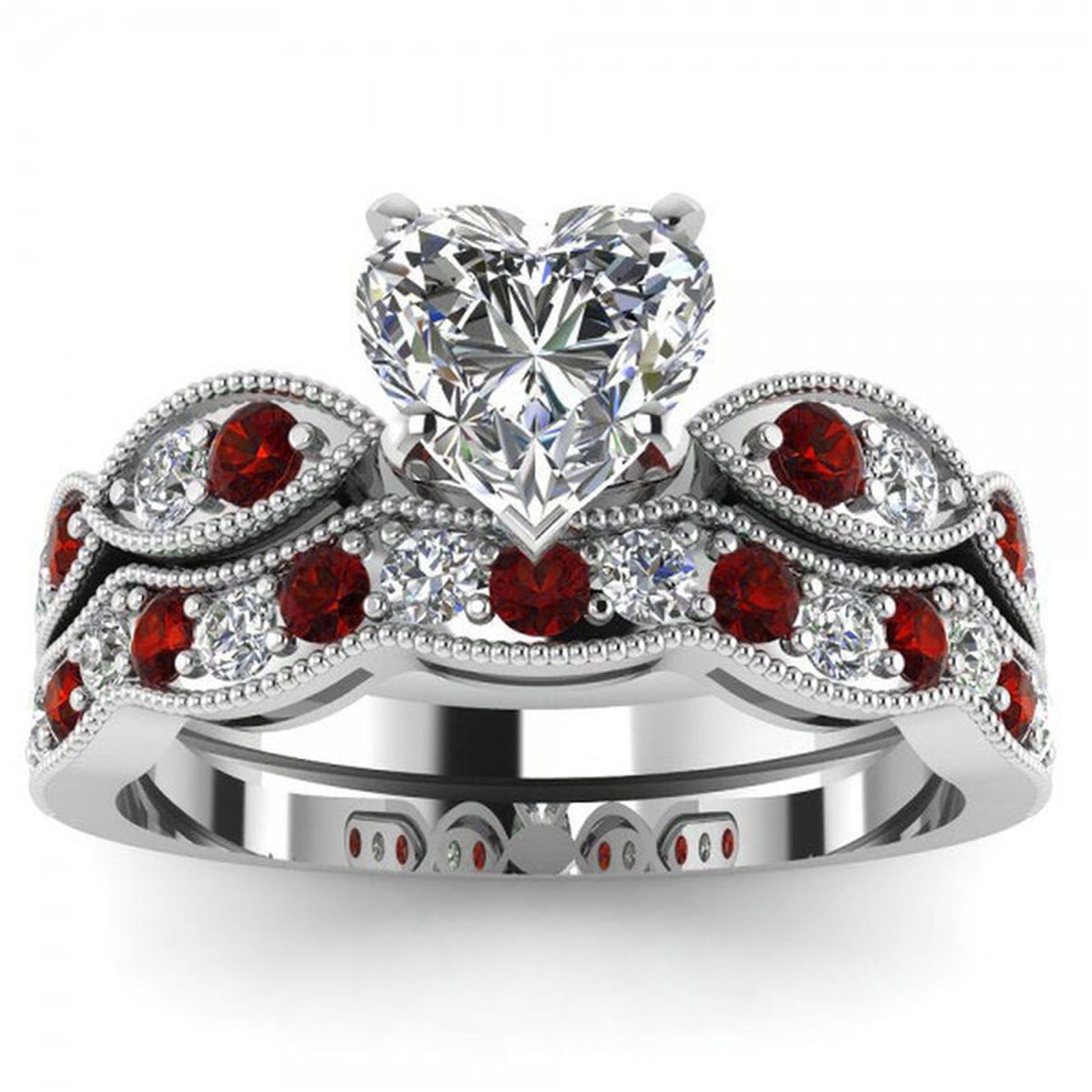 Jeulia 3 Carat CZ Solitaire Engagement Rings Halo Milgrain Heart Cut Sterling Silver Ring Set Promise Engagement Wedding Anniversary Rings Bridal Sets for Women