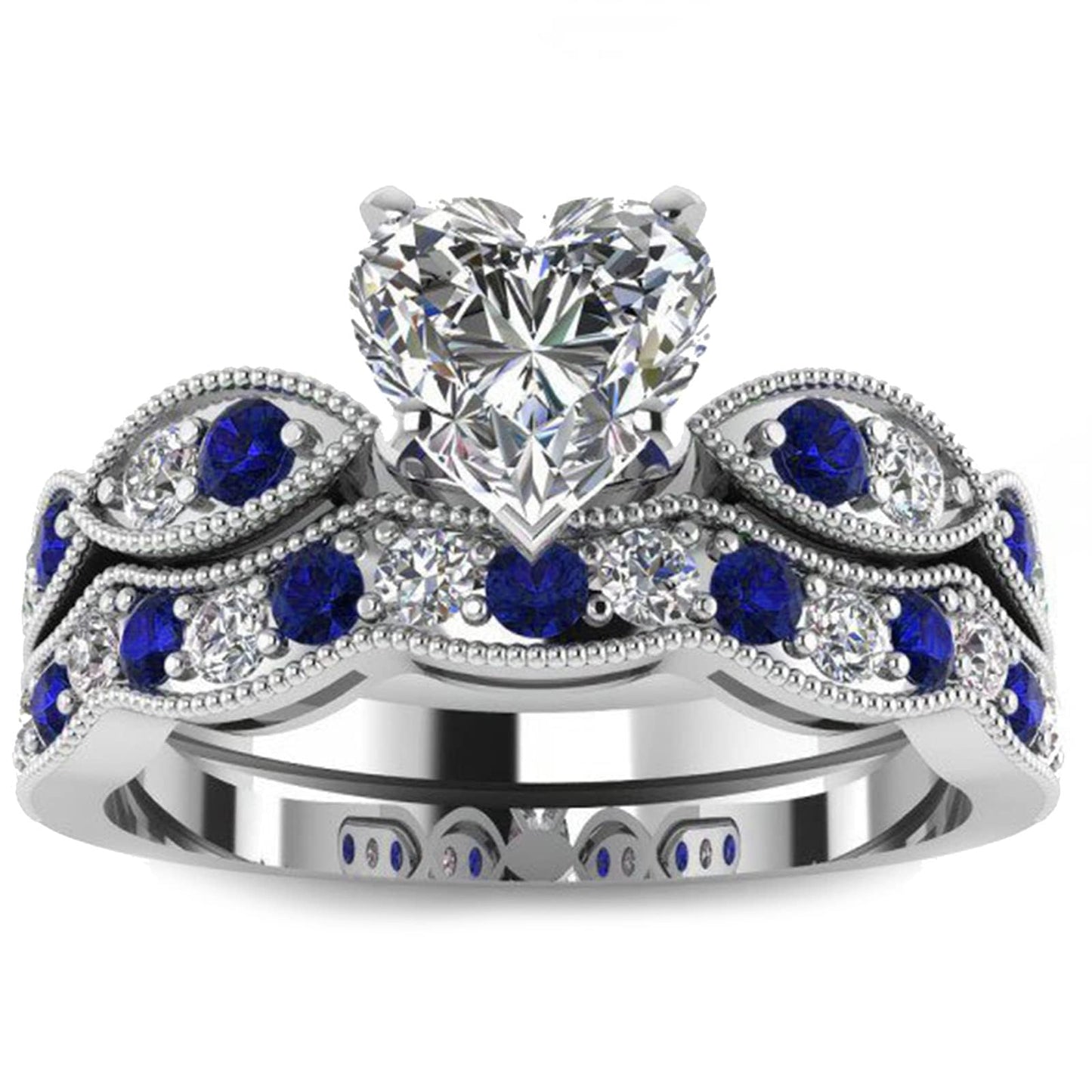 Jeulia 3 Carat CZ Solitaire Engagement Rings Halo Milgrain Heart Cut Sterling Silver Ring Set Promise Engagement Wedding Anniversary Rings Bridal Sets for Women