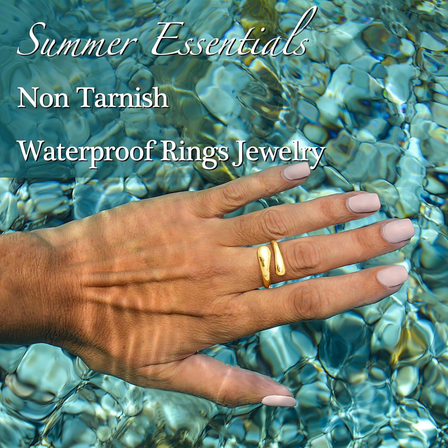 Non Tarnish Gold Chunky Rings for Women, 14K Gold Plated Statement Dome Rings Stacking, Adjustable Mens Silver Eternity Wedding Band Jewelry Size 3-13