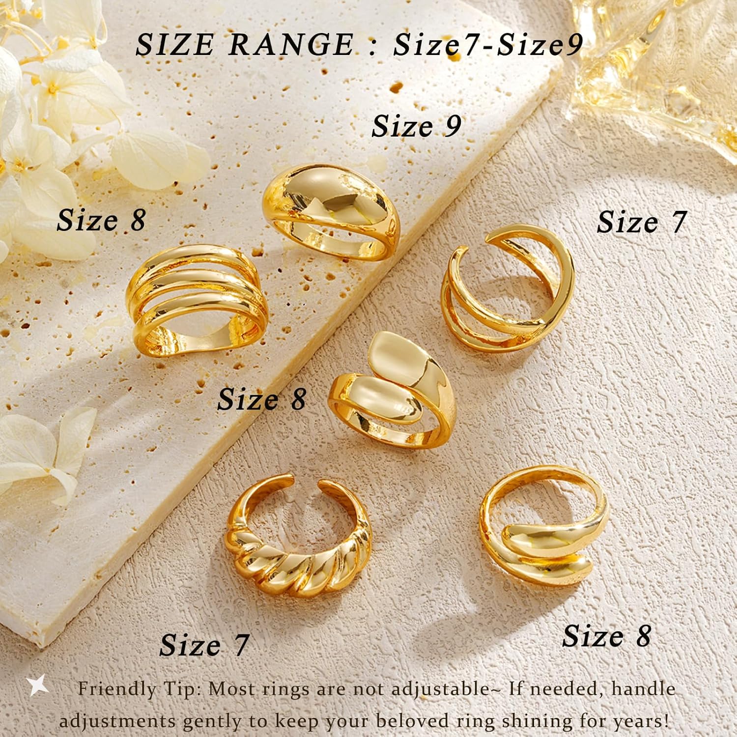 YEEZII Chunky Gold Rings for Women Non Tarnish, 18K Gold Plated Stackable Thumb Ring, Statement Women Rings Set