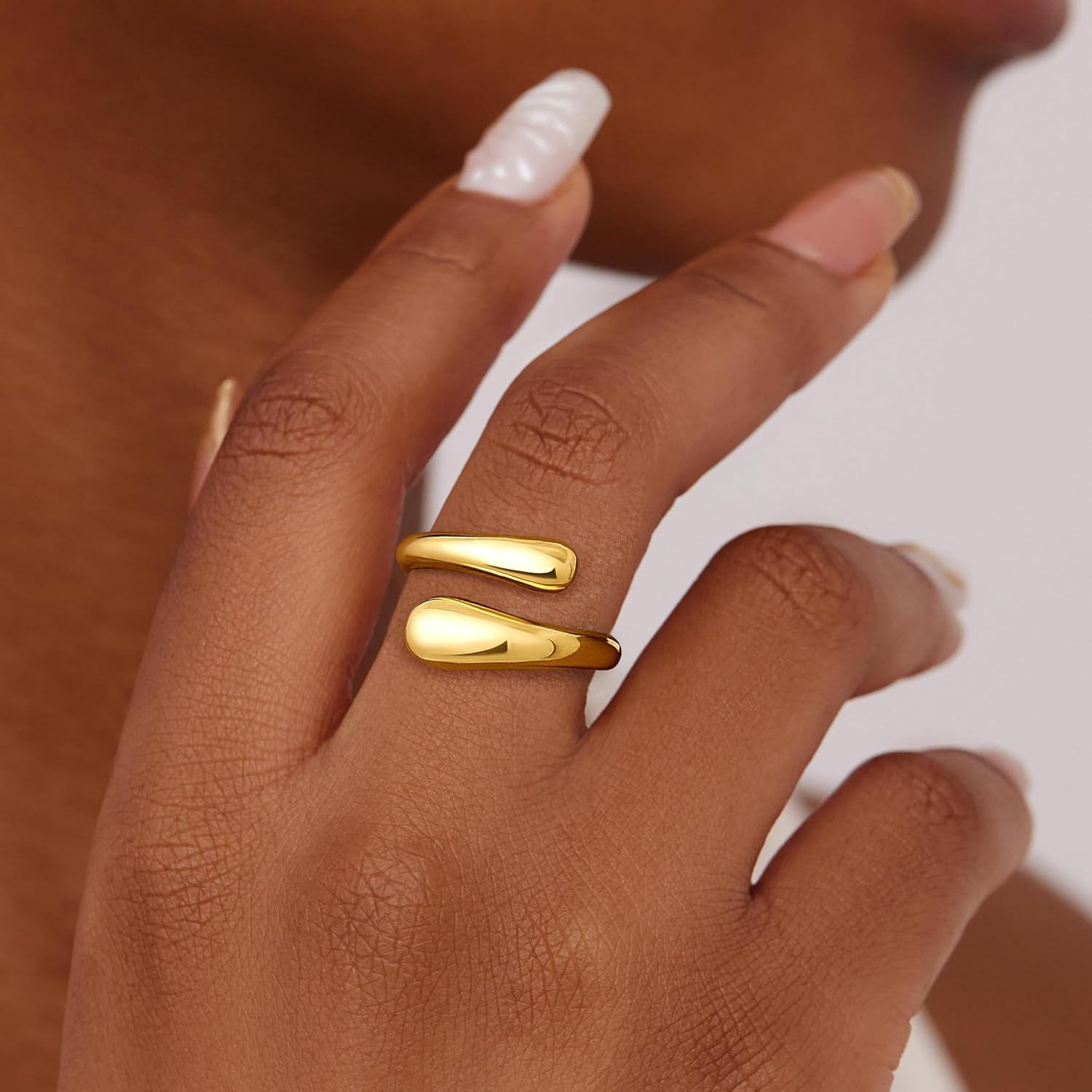 Non Tarnish Gold Chunky Rings for Women, 14K Gold Plated Statement Dome Rings Stacking, Adjustable Mens Silver Eternity Wedding Band Jewelry Size 3-13