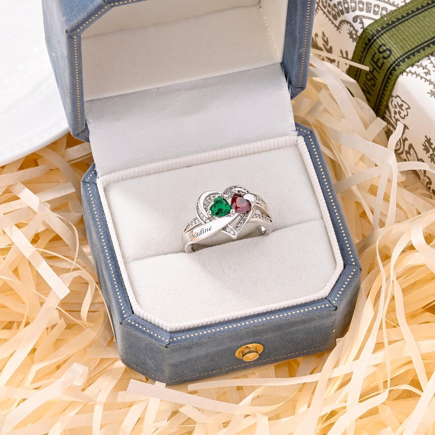 Custom Name Ring for Her Birthstone Ring 925 Sterling Silver Anniversary Rings Name Engraved Promise Ring for Couple Lover Bride Birthstone Rings for Women
