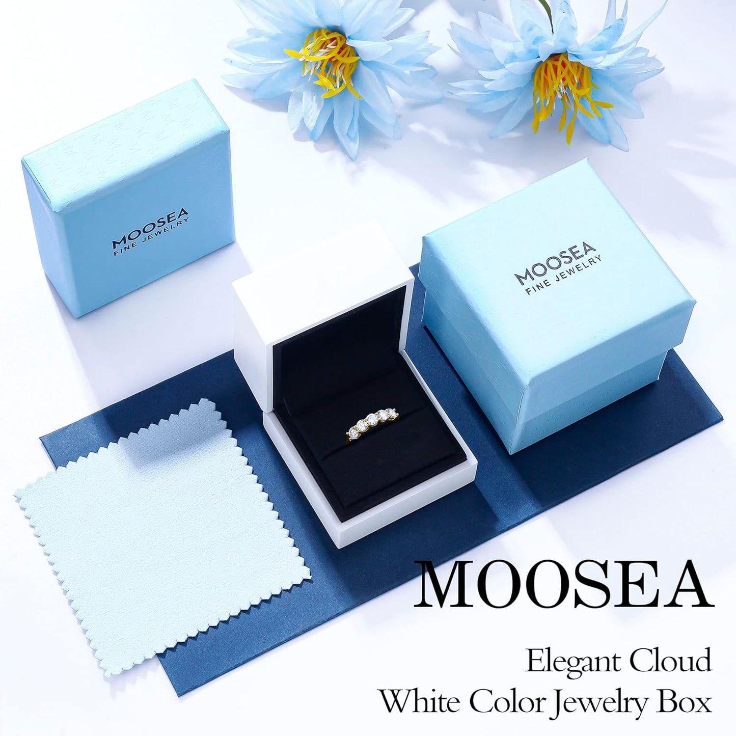 MOOSEA 5 Stone Moissanite Rings for Women, 3.75MM D Color VVS1 Clarity Lab Created Moissanite Anniversary Rings 14K White Gold Filled S925 Sterling Silver 5 Stone Wedding Bands for Women Jewelry